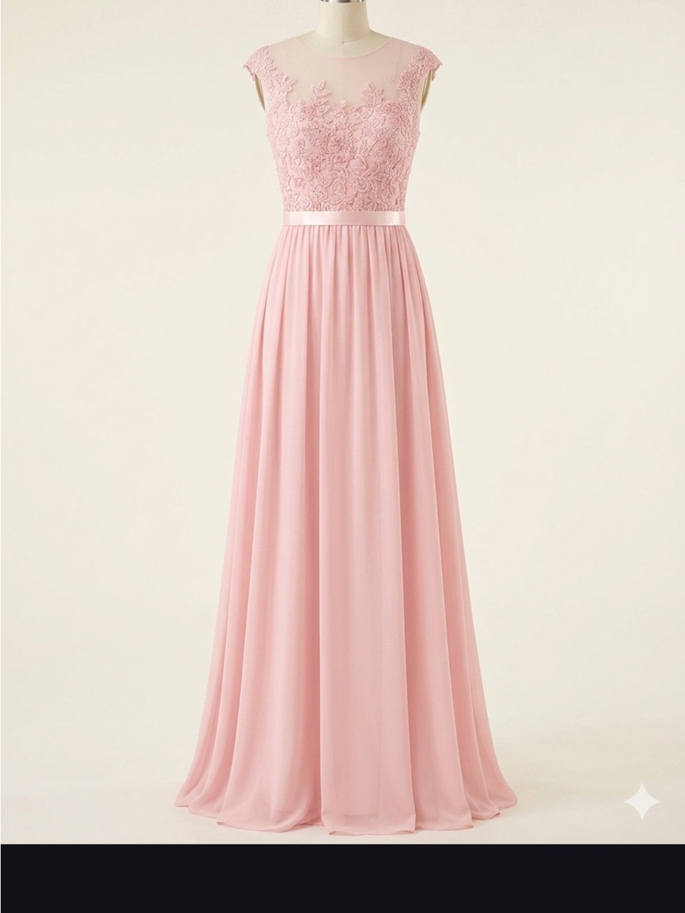 Cap-Sleeve Lace Bodice Chiffon Maxi Dress - Pink